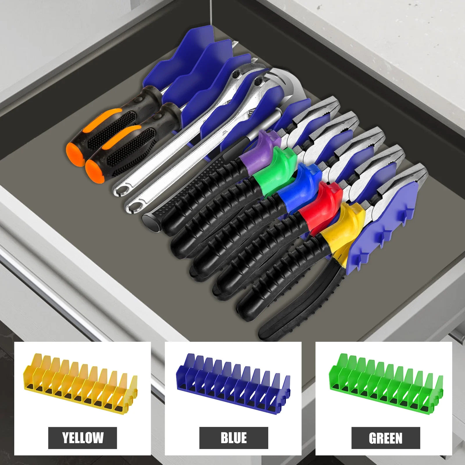 Plier Organizer Rack with Nonslip Rubber Base 10 Slots Plier Rack Space Saving Storage Plastic Cutters for Tool Box Drawer