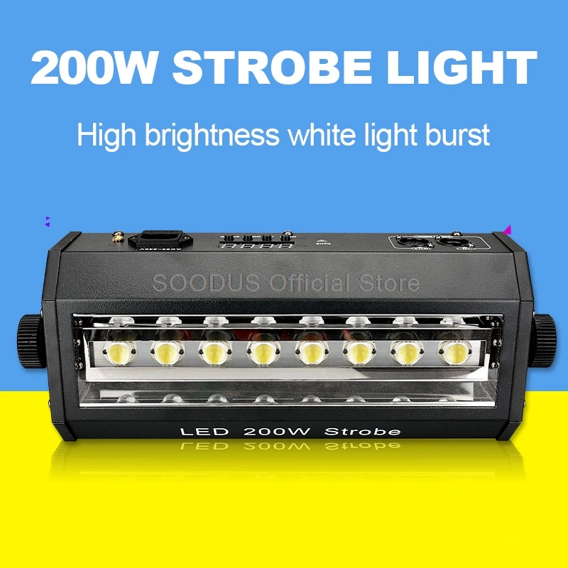 200W LED Strobe Light High-Powered Flashing Stage Lighting with Sound Control DMX512 Flash Strobe Lighting for DJ Club Party Bar