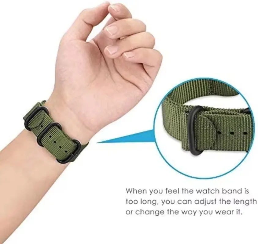 Premium Nylon Loop Band with Three-Ring Metal Buckle - Lightweight & Durable Bracelet