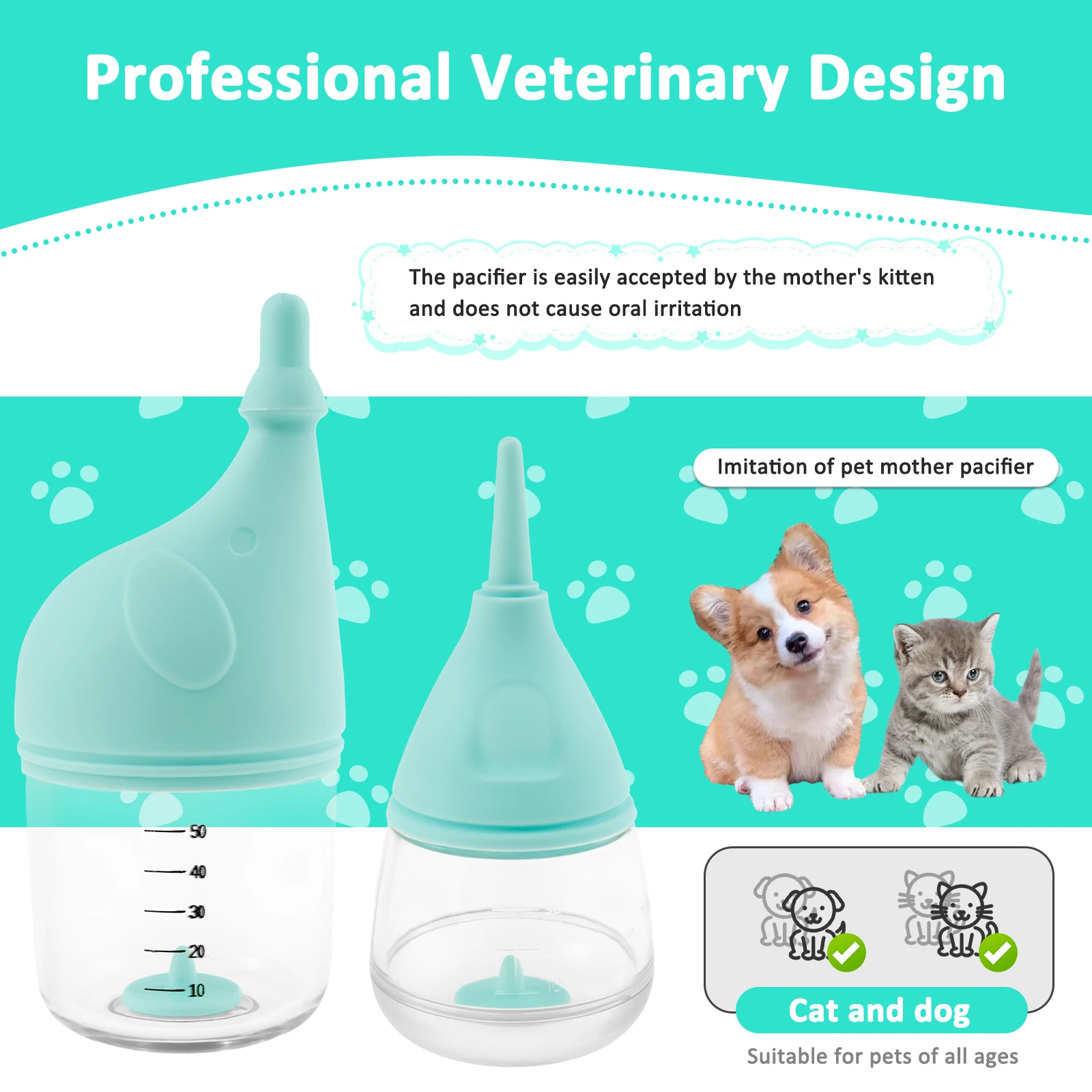 Mini Pet Feeding Bottle & Syringes With Nipples - 5 Pack For Newborn Kittens, Puppies & Small Animals
