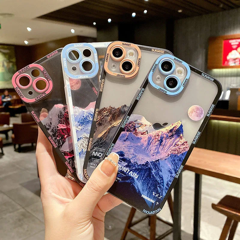 

Shockproof Phone Case with Lens Protection, Retro Sunset, Snow Mountain, Apple iPhone 13Pro Max, 12Pro, 11 Pro, XS Max, XXR, 14P