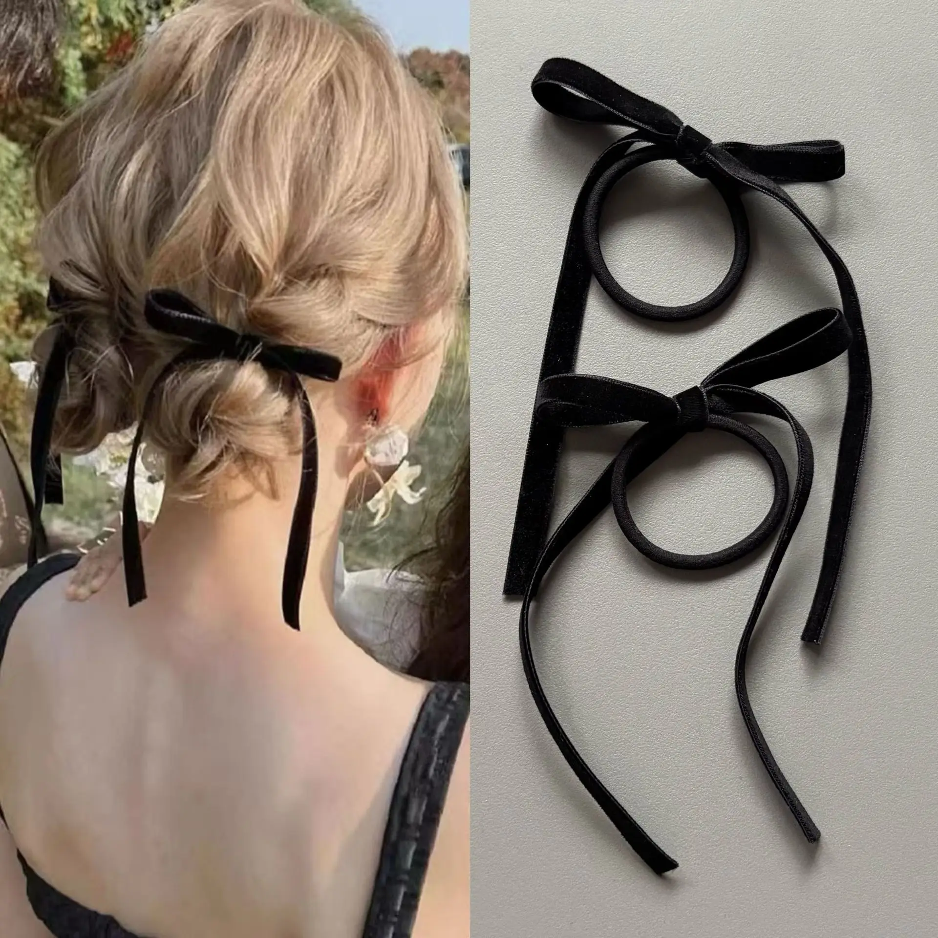 여성 소녀 파티 헤어 액세서리용 2/8개 패션 블랙 벨벳 리본 머리끈