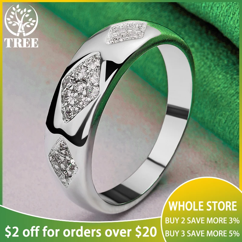 Silver Ring 925 Sterling Shiny Rhombus Zircon For Women Man Party Wedding Engagement Birthday Christmas Gift