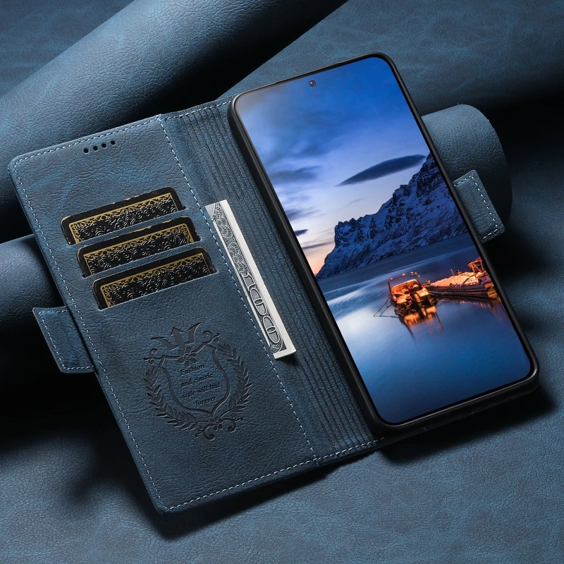 Wireless Charging Flip Leather Phone Case with Stand and Magnetic Card Slot