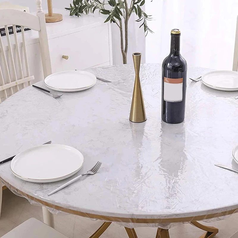 10 Pcs 0.8/1/1.2/1.4M Disposable Fitted Round Tablecloth Transparent Waterproof Oil-Proof Dinning Table Cover Protector Cloth 3