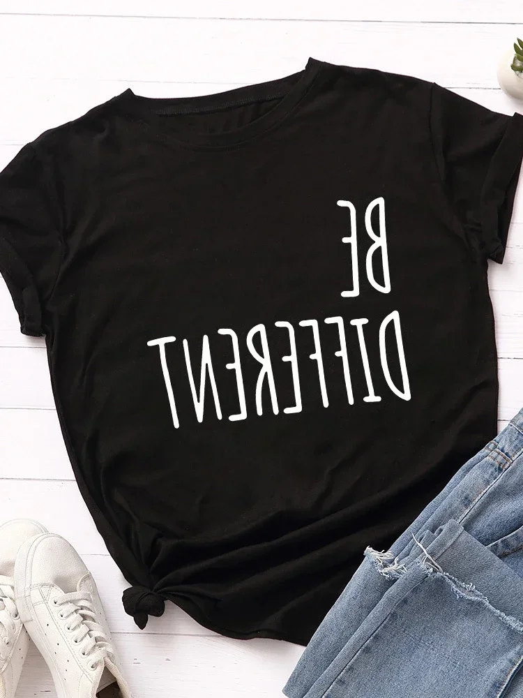 

Be Different Upside Down Letter Print T Shirt Women Short Sleeve O Neck Loose Tshirt Women Causal Tee Shirt Tops Camisetas Mujer