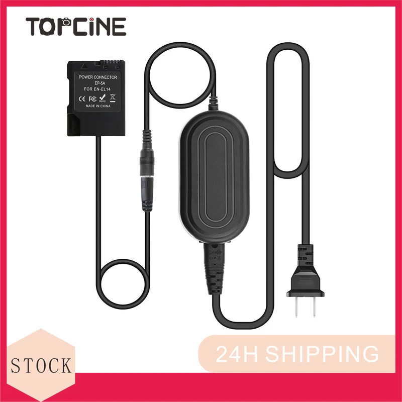 

TOPCINE EN-EL14 Dummy Battery AC Power Supply Adapter and DC Coupler Charger Kit for Nikon D5600 D5500 D3400 D5100 D5200Cameras