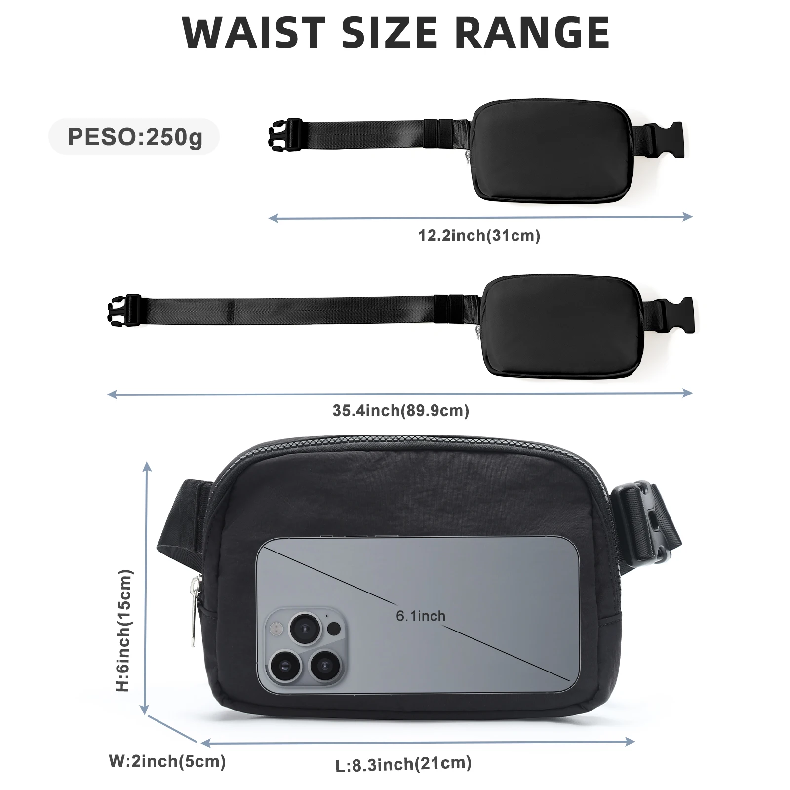 Belt Bag Fanny Pack Chest Bag Crossbody Bag 40 Inch Adjustable Strap, Belt Bag for Women Men, Waterproof Waist Bag for Running