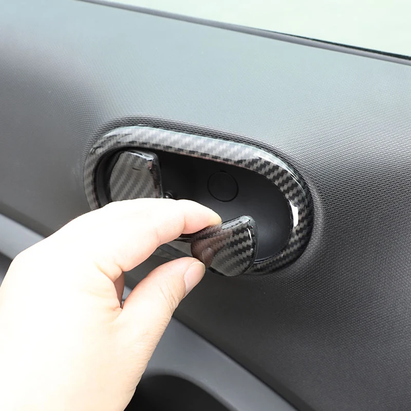 Car Inner Door Handle Cover Handle Trim Strip Carbon Fiber Inner Door Handle Sticker Kit For Smart Fortwo Forfour 453 2015-2021