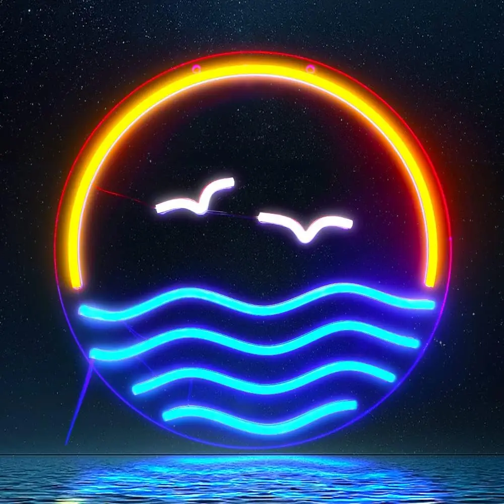 

Sunset Neon Sign USB Powered for Room Decor, Sea Wave LED Neon Light Sign Dimmable Night Light for Living Room Hotel Wall Art