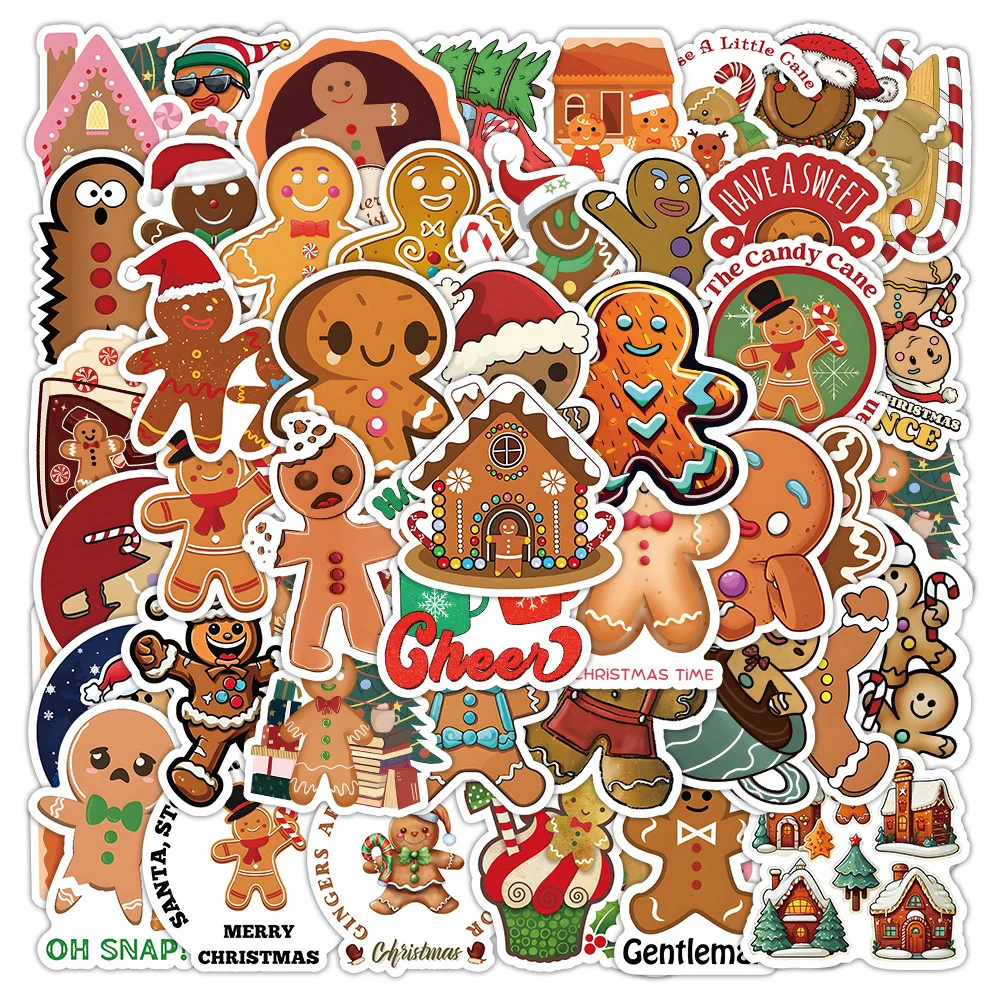 

10/30/50PCS New Christmas Gingerbread Man Sticker Cartoon Creative Computer Water Cup Car Guitar Decoration Waterproof Wholesale