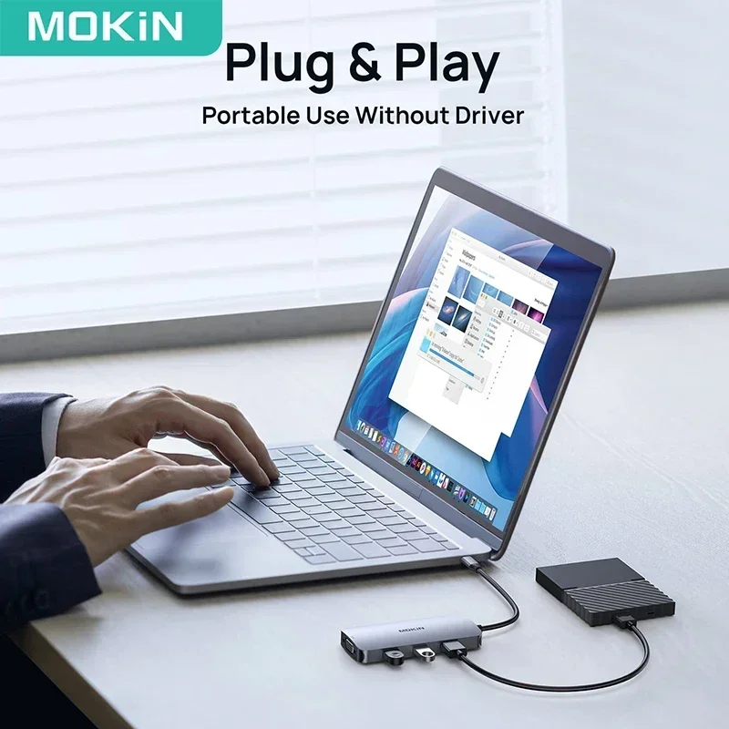MOKiN 7 in 1 Docking Station USB C Hub Dual DisplayPort DP HDMI 4K60HZ VGA USB 2.0 Multiport Adapter for Laptop MacBook 4