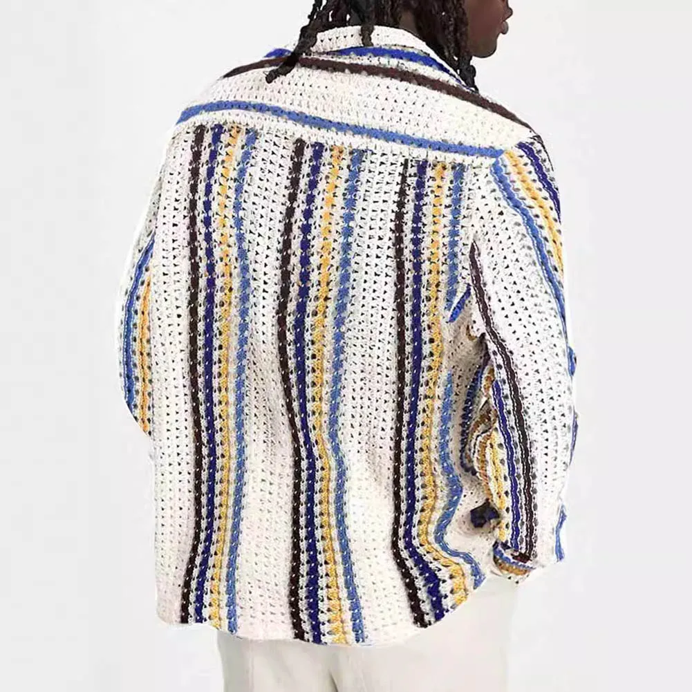 

Long Sleeve Shirts Streetwear Polyester Slight Stretch Striped Patchwork Summer Beige Daily Fashion Streetwear