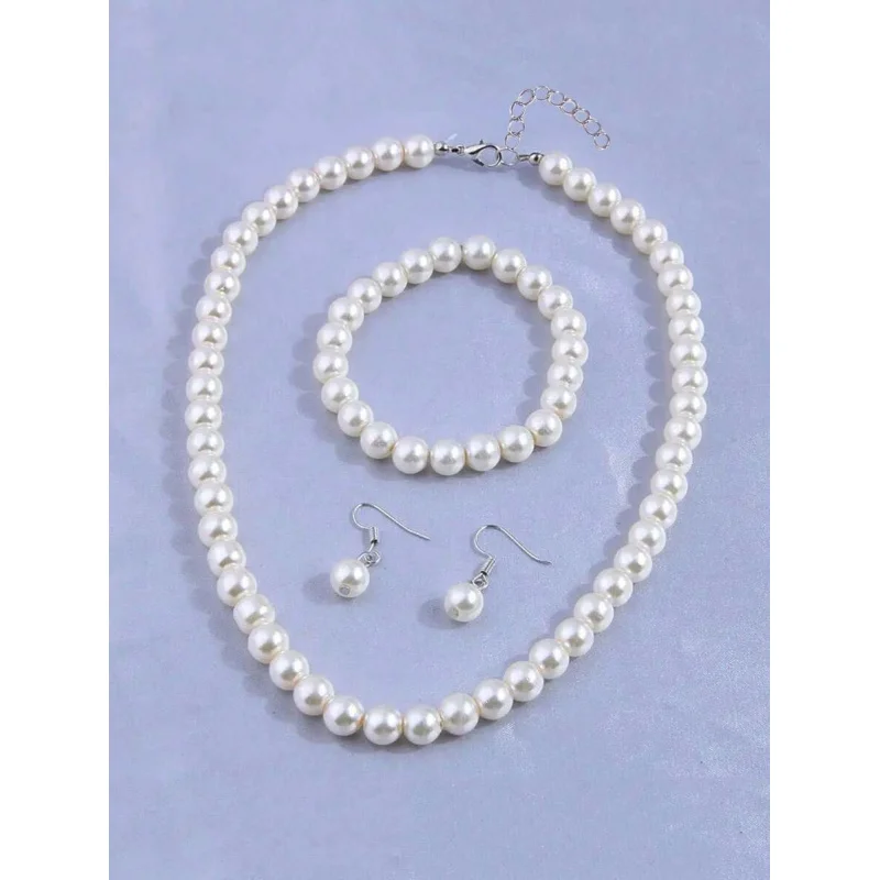 4pcs Faux Pearl Beaded Jewelry Set (Necklace, Bracelet, Earrings) – Elegant Gift for Parties. - 3