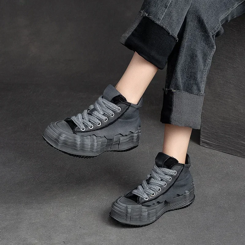 

Birkuir Original Lace Up Flat Platform Boots For Women Genuine Leather Thick Heel Women Shoes Luxury Autumn Vulcanized Shoes