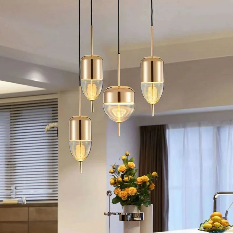 현대 간단한 호수 블루 그라데이션 유리 펜던트 램프 디자이너 모델 룸 침실 레스토랑 바 LED 샹들리에 홈 장식 조명