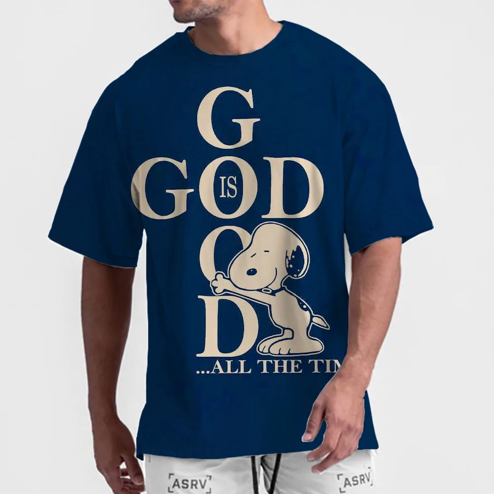 thumbnail image 1 of Camiseta de verano 2024 nueva para hombre, con estampado de Snoopy de Disney, informal, holgada, para fitness callejero, de gran tamaño y alta calidad, 1 of 5