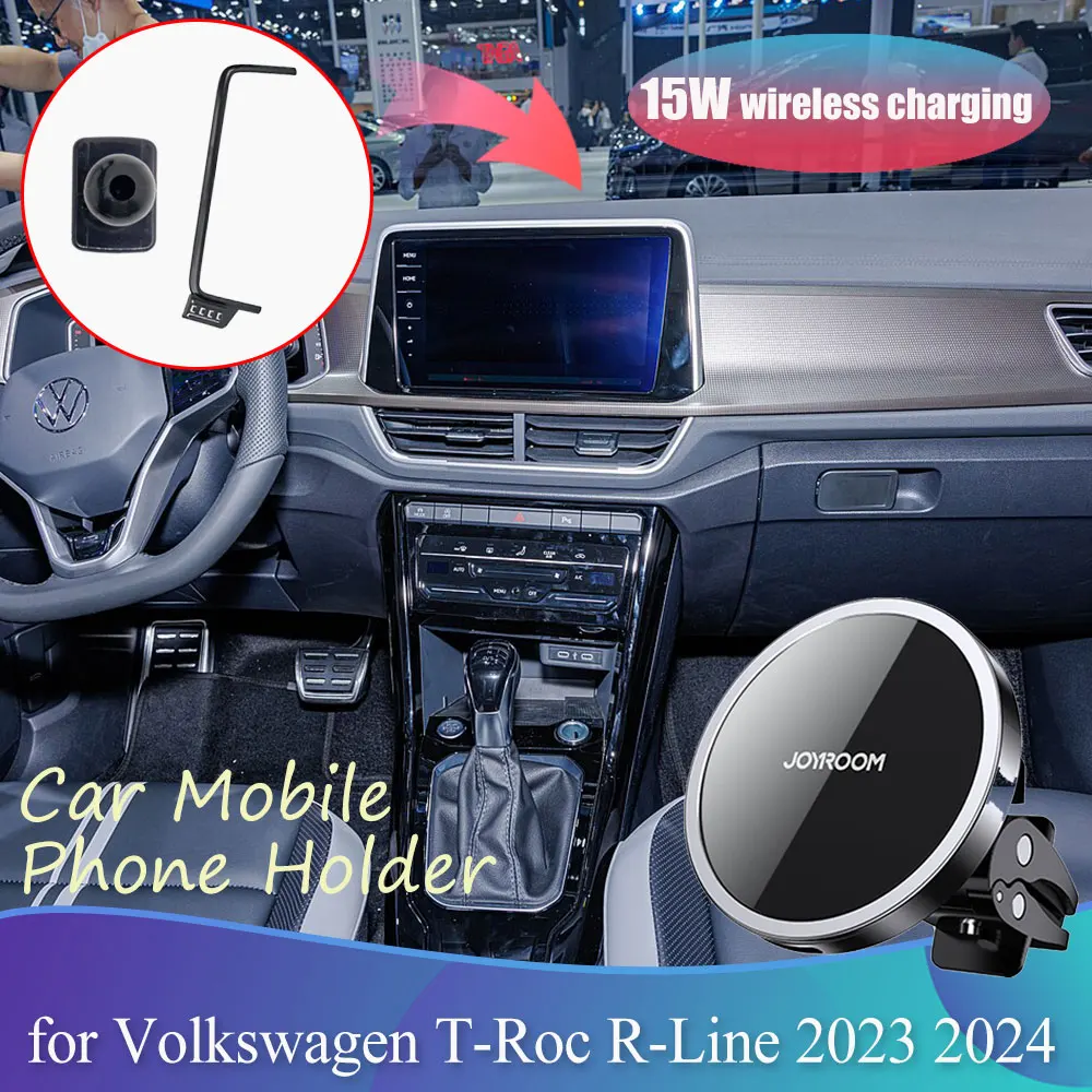 

Держатель для телефона Volkswagen VW T-Roc A11 AC7 R-Line 2023 2024, с вентиляционным отверстием, магнитная поддержка, беспроводная быстрая зарядка, аксессуары для iPhone