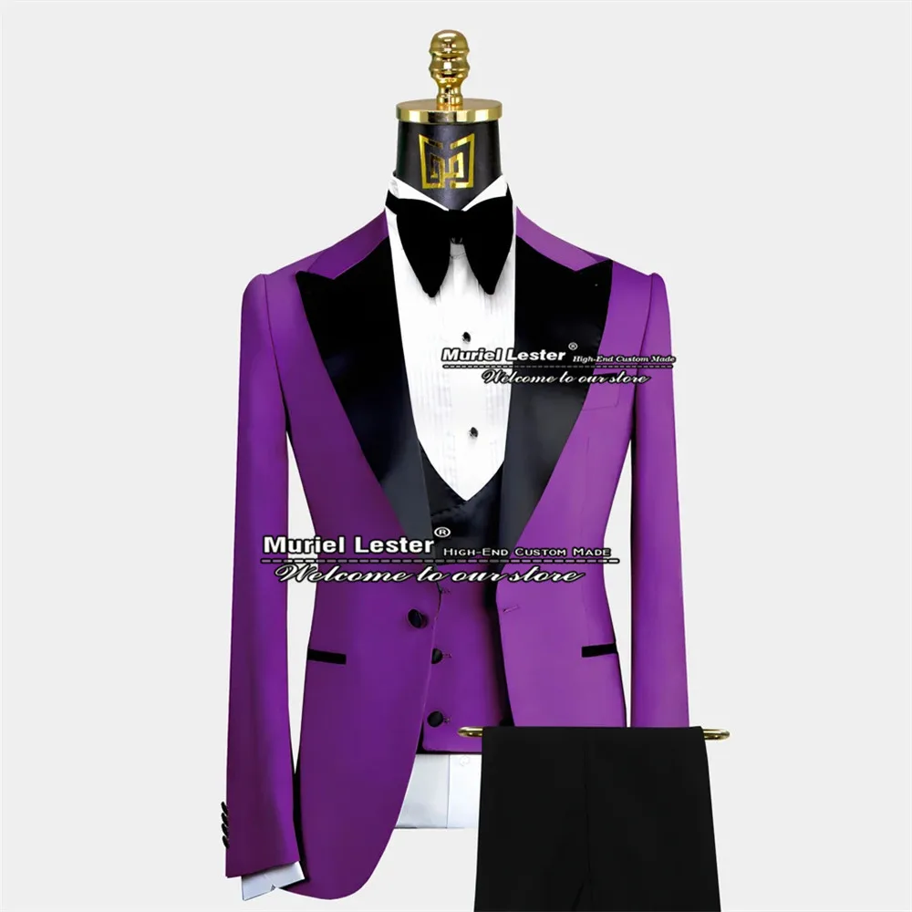 Description Picture 5 of itemTailor-Made Green Men Suits Formal Jacket+Vest+Pants 3 Pieces Smoking Business Black Shawl Lapel Blazer Costume Homme Mariage