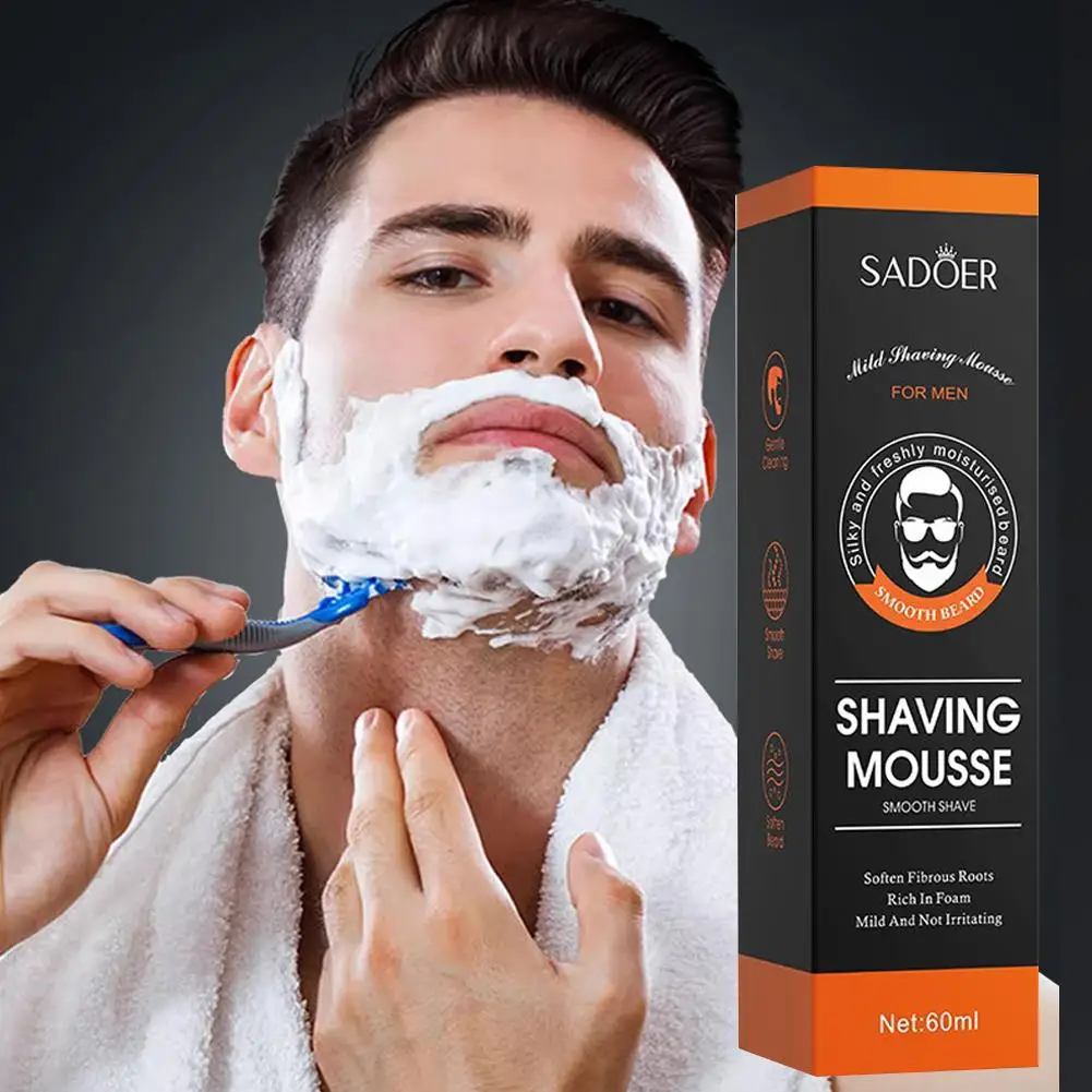 SADOER 60ml Man Shaving Gels Shaving Mousse Smooth Aloe Beard Mild Essence Roots Irritaing Softening With Clean Cream Not T4S3