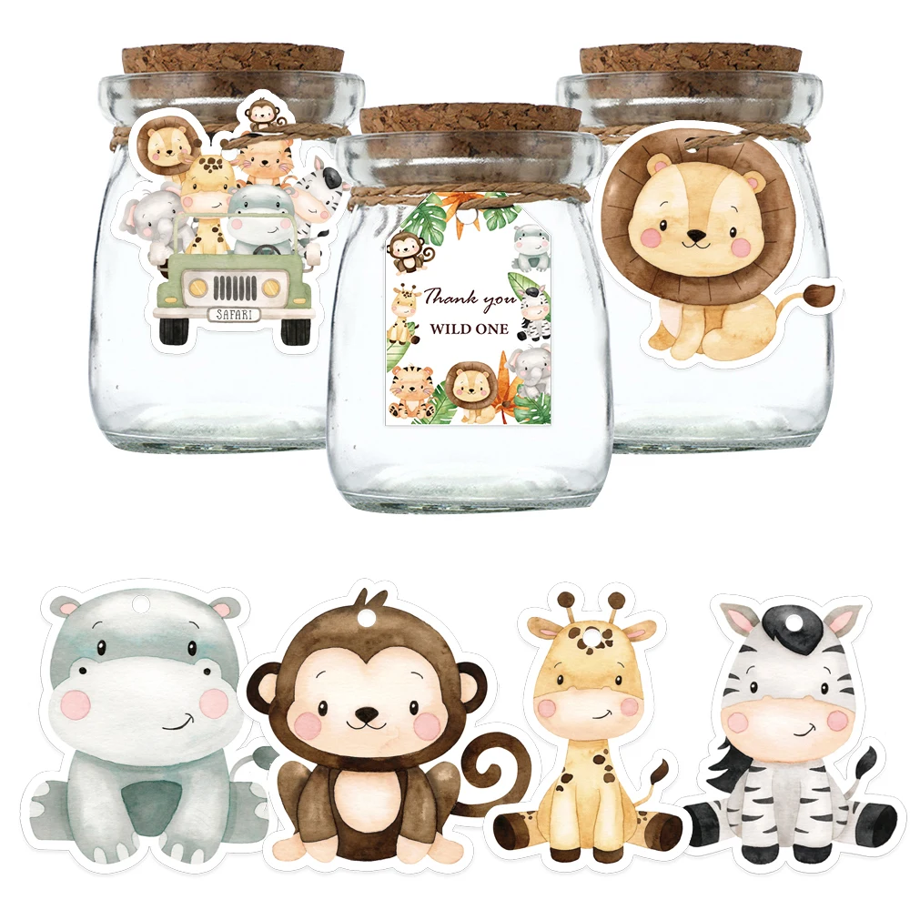 48 Stück Karton-Tier-Papieretiketten zum Basteln, Hängeetiketten für Kinder, Dschungelwald, Safari, Geburtstagsfeier, DIY-Geschenke, Verpackungszubehör – Detail 1