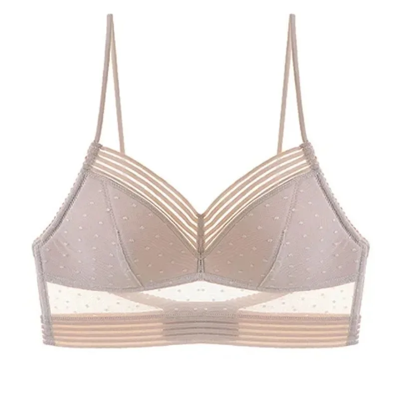 Sexy Backless Strapless Bra Push Up Plus Size Bras for Women Thin Lace Bralette Dots Mesh Lingerie Brassiere Low Back Underwear