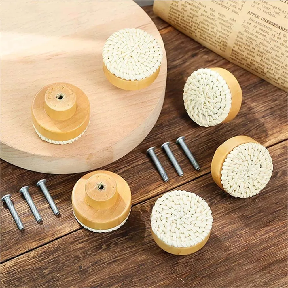 

Simple Rattan Wooden Cabinet Handle Beech Rattan Creative Drawer Wardrobe Door Handle Solid Wood Single Hole Wood Handle Knobs