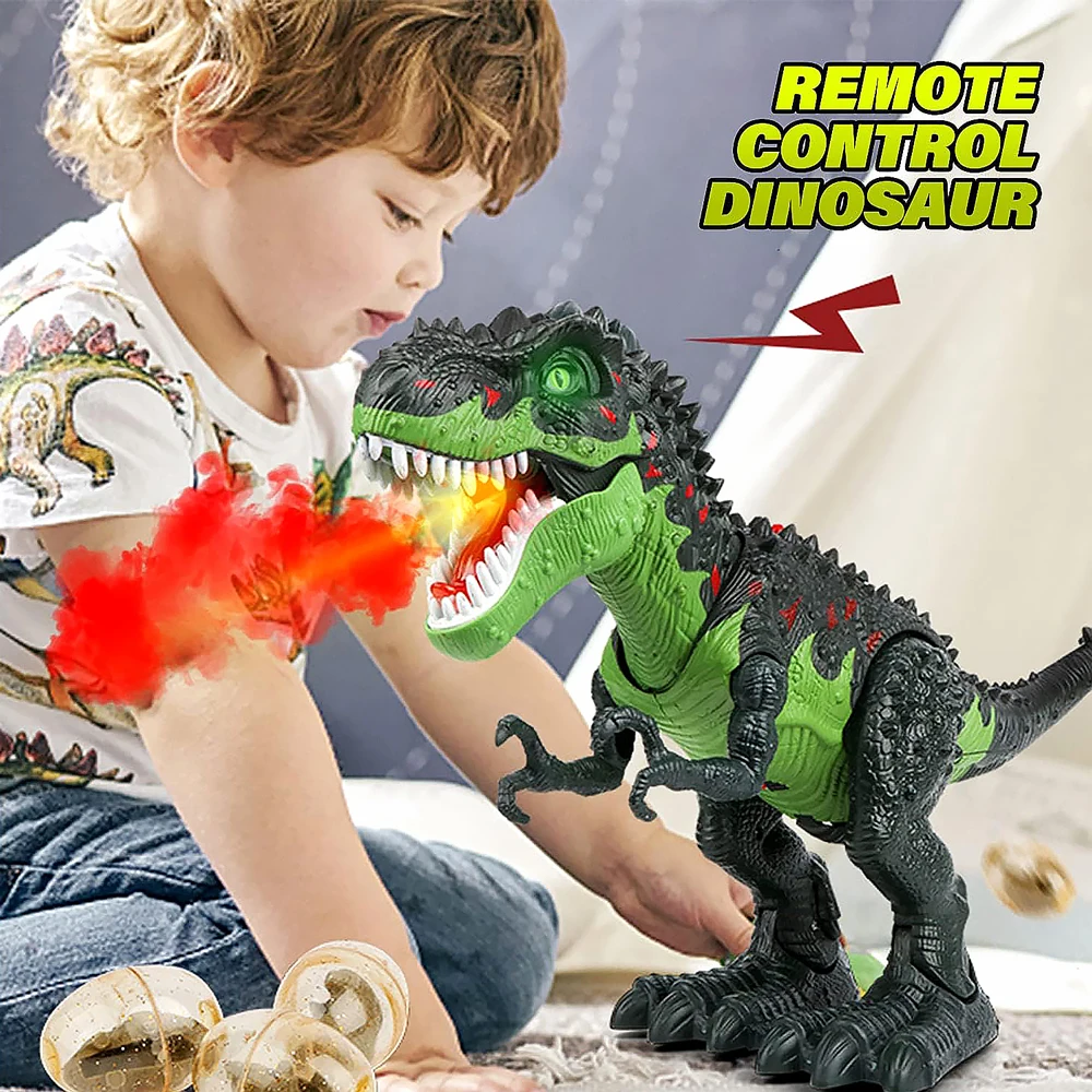 Remote Control Dinosaur Toys for Kids 3-5 5-7 8-12 RC Walking Robot T-Rex Simulated Flame Spray Eggs Laying Light & Roaring