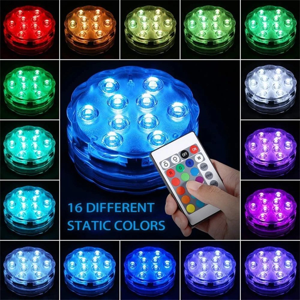 IP68 Waterproof Submersible Light RGB Color & Remote Controller Underwater Outdoor Decoration for Pool,Vase(Battery Powered)