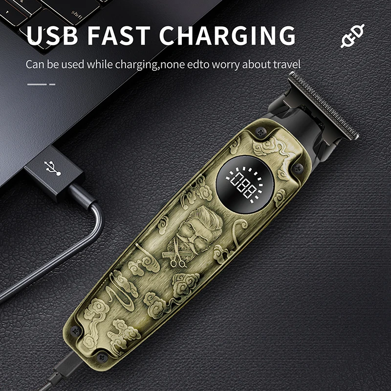 WAIKIL Professional Men's Retro Electric Hair Clipper Oil Head Electric Push Clipper USB Rechargeable Cordless Digital Trimmer 6