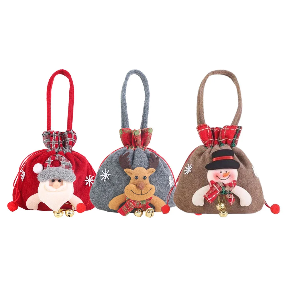 

3 Pcs Christmas Gift Bag Candy Storage Xmas Drawstring Plush Fabrics Cloth Bags with