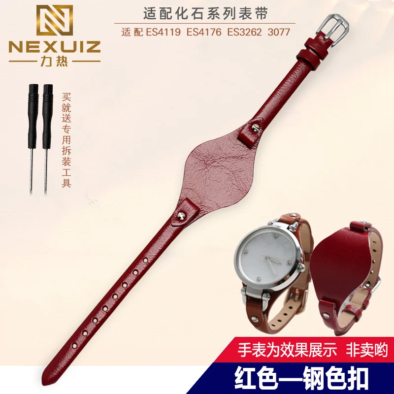 Women's 8mm Genuine Leather Watch Strap – Soft Cowhide Band Bracelet in Stylish Design