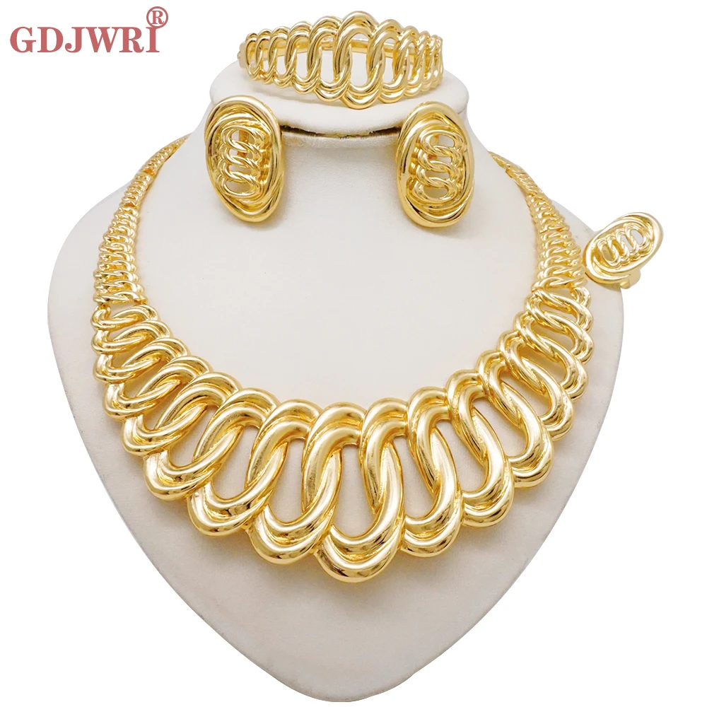 Ensemble de bijoux plaqué or de Dubaï pour femme, grand collier de luxe, boucles d