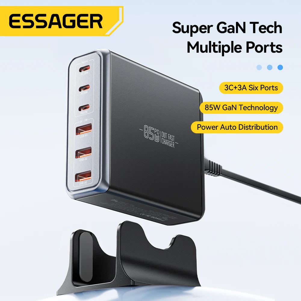 Essager Charger 6 Ports GaN 85W For iPhone