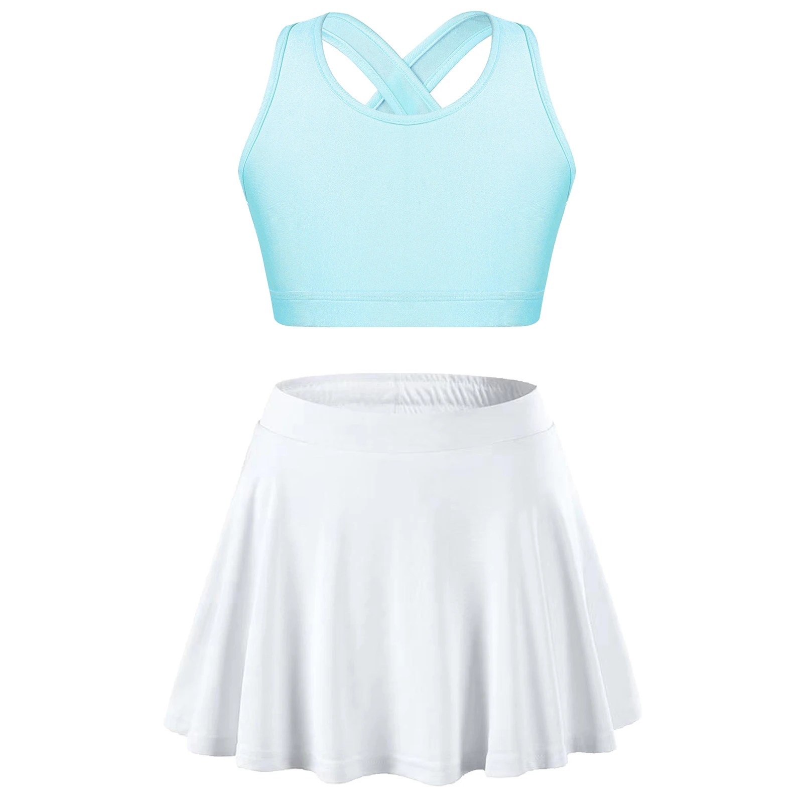 Kids Girls Sports Suits Tracksuits Child Two Pieces Sportswear Sleeveless Crop Top Pleated Skort Skirt for Tennis Workout Outfit with sports suit kids sports suit