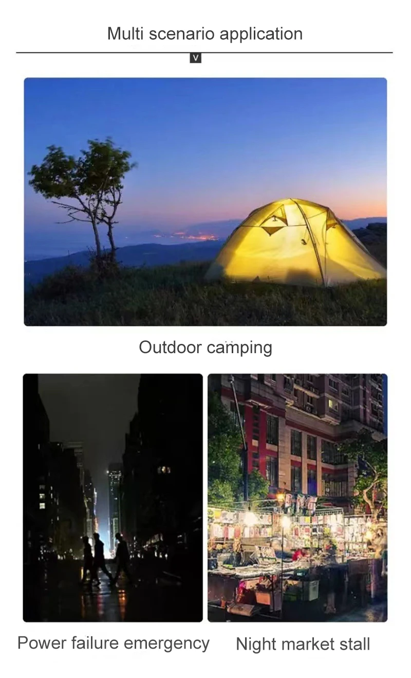 Description Picture 4 of item1/2/3pcs Camping Light USB Rechargeable LED Emergency Lamp Outdoor Portable Lanterns with Hook for BBQ Tents Battery Bulb