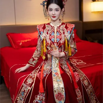 The bride's new Chinese-style wedding dress heavy velvet Hanfu and