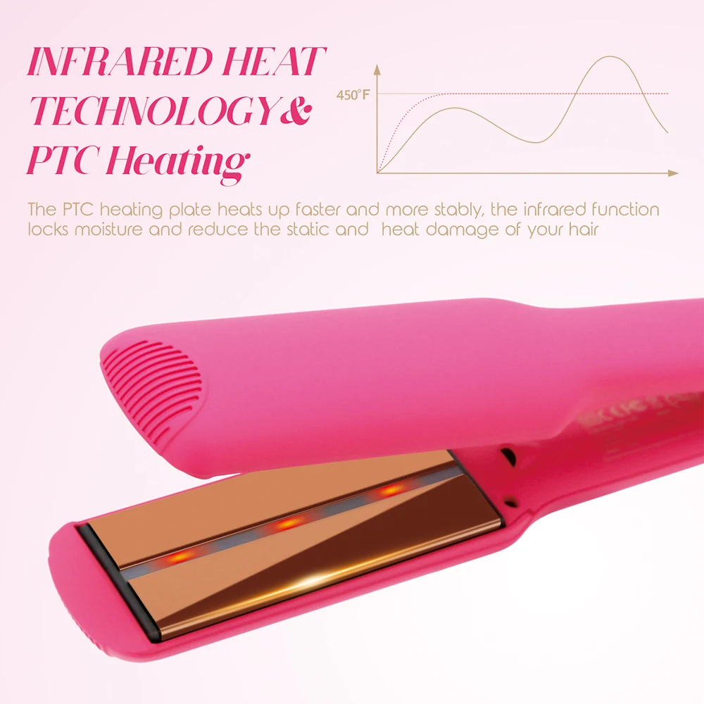 Hair Straightener Hair Styler Infrared Titanium Plate 450&deg;F Fast Heating LED Display Temperature Dual Voltage