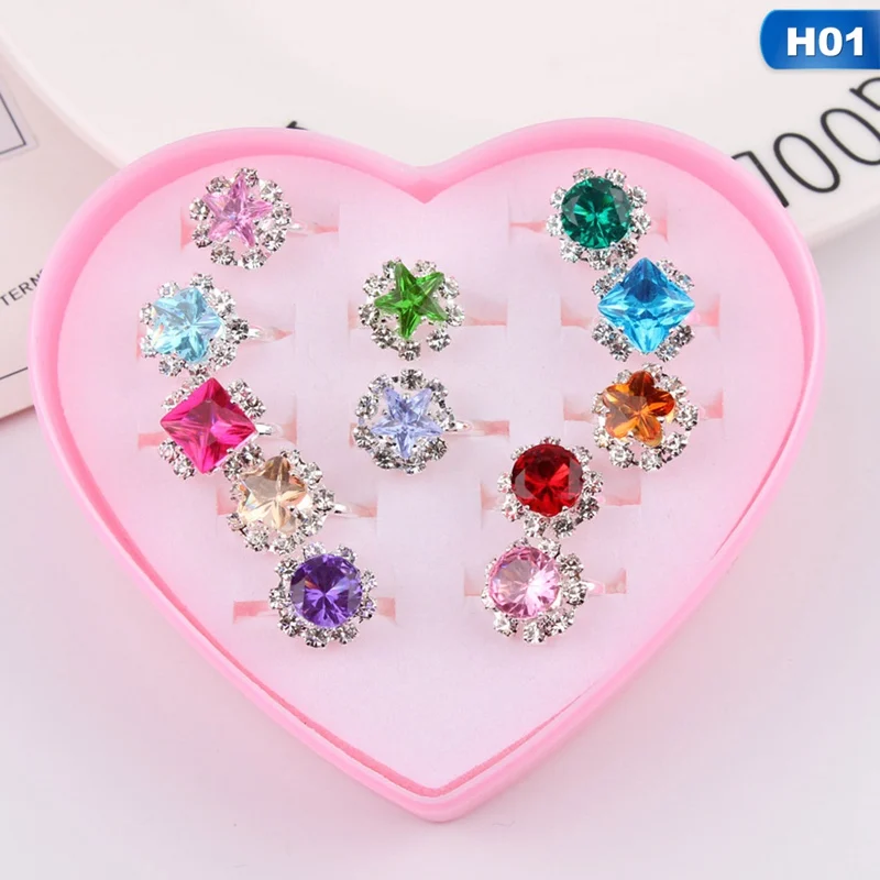 Ring Set Adjustable Kids Rings Jewelry Star Crystal Animal Resin Open Finger Ring Children Girls Birthday Party Gift 12/36PCS/set