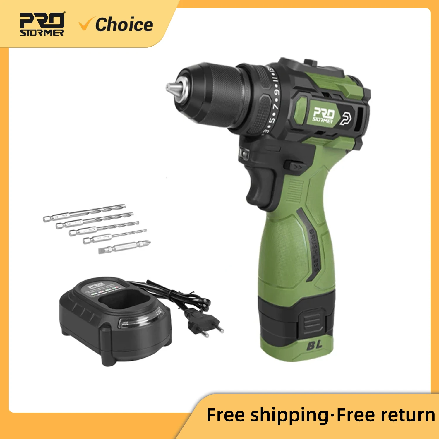 Аккумуляторная электрическая дрель Prostormer, 17 дюймов, 55 нм, литий-ионный аккумулятор