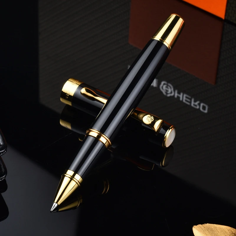 Hero 767 Black Barrel Roller Ball Pen With Golden Trim Colored Writing Pen Fit Business Office & Home & School Gift Pens