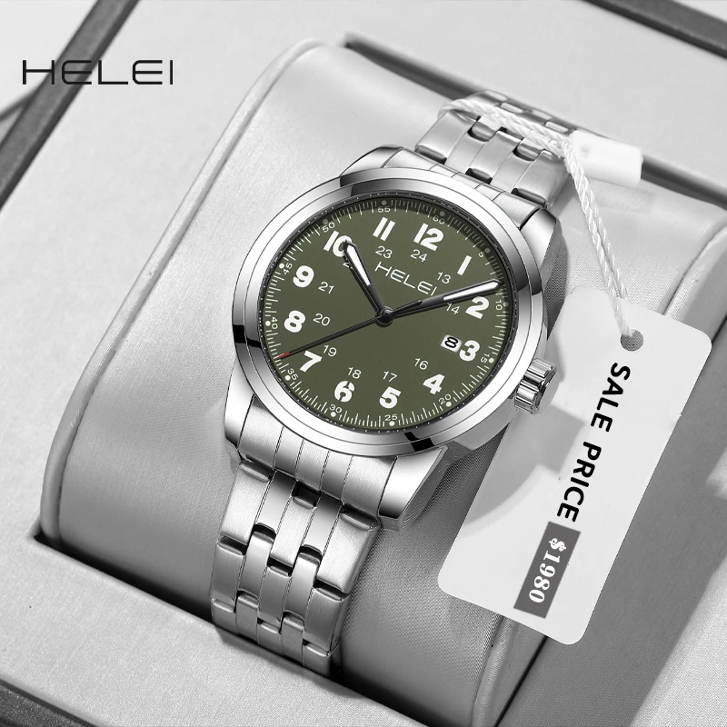 HELEI2024 Classic Men's Watch Digital Dial Fashion Quartz Wristwatch Waterproof Wristwatch High Quality Men's Watch Gift For Men