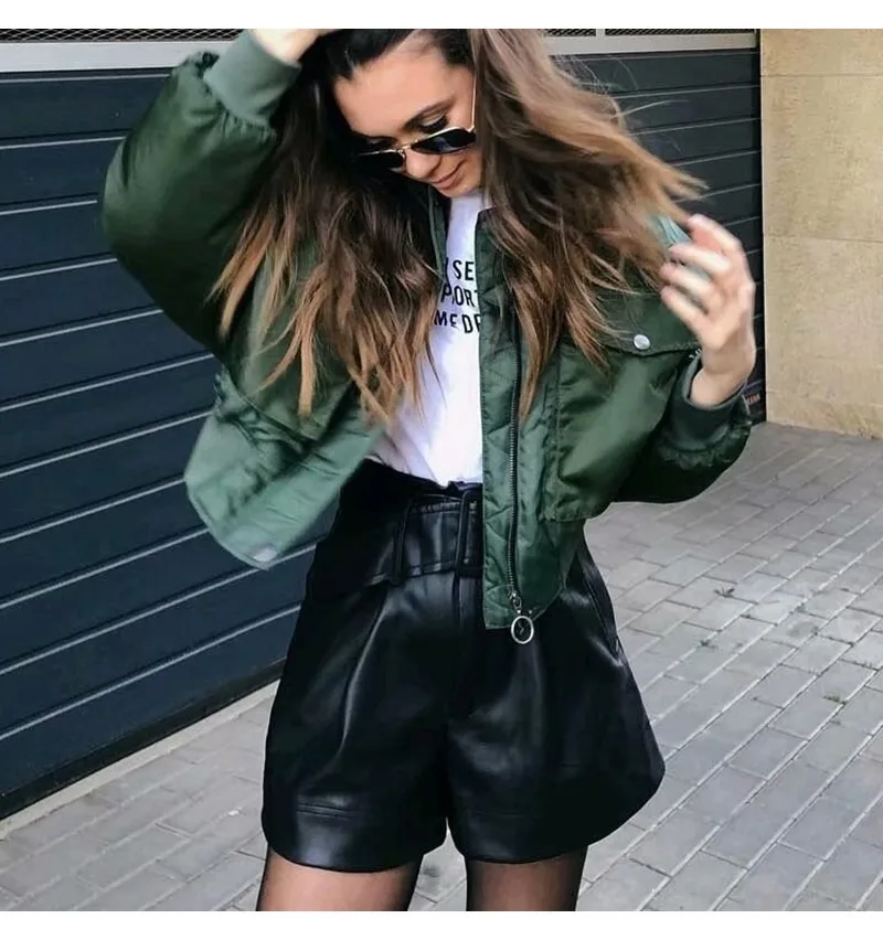 Chaqueta Bomber verde militar Mujer, abrigo cálido con bolsillos cremallera, femenina, otoño e invierno, 2022 - AliExpress