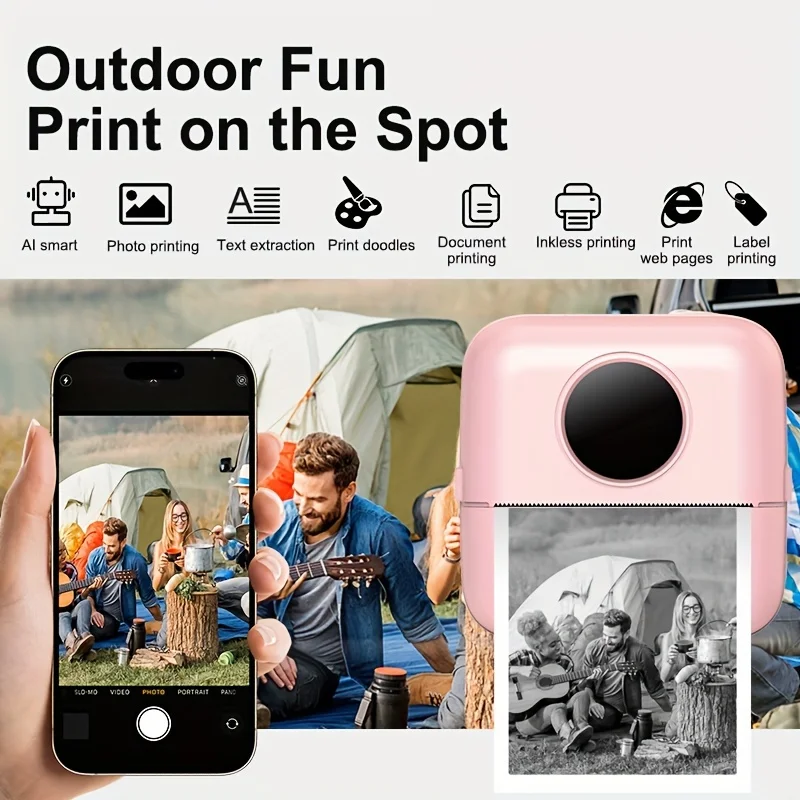 휴대용 미니 프린터, 잉크리스 블루투스 스티커 메이커 (롤 용지 포함), 노트, 저널, DIY, 선물용 임프레소라 포르타틸