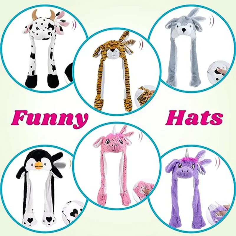 Plush Hat Toys Cartoon Bunny Ear Move Jumping up Rabbit Girls Animal Costume Cosplay Cap for Adult Party