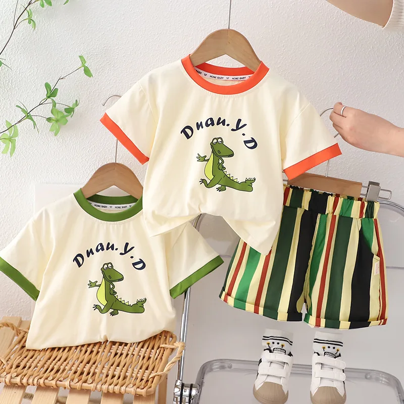 

Boys' Summer Short Sleeve Set New Fashion Children's Round Neck Casual Clothing Baby Loose Two Piece Cartoon Print Set