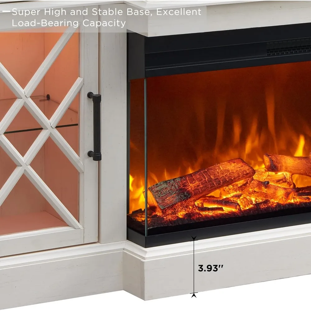 Farmhouse TV Stand with Fireplace, 70'' Entertainment Center Stand with 36" 3-Sided Glass Electric Fireplace for TVs Up to 80 in 3