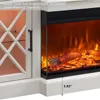 Farmhouse TV Stand with Fireplace, 70'' Entertainment Center Stand with 36" 3-Sided Glass Electric Fireplace for TVs Up to 80 in 3