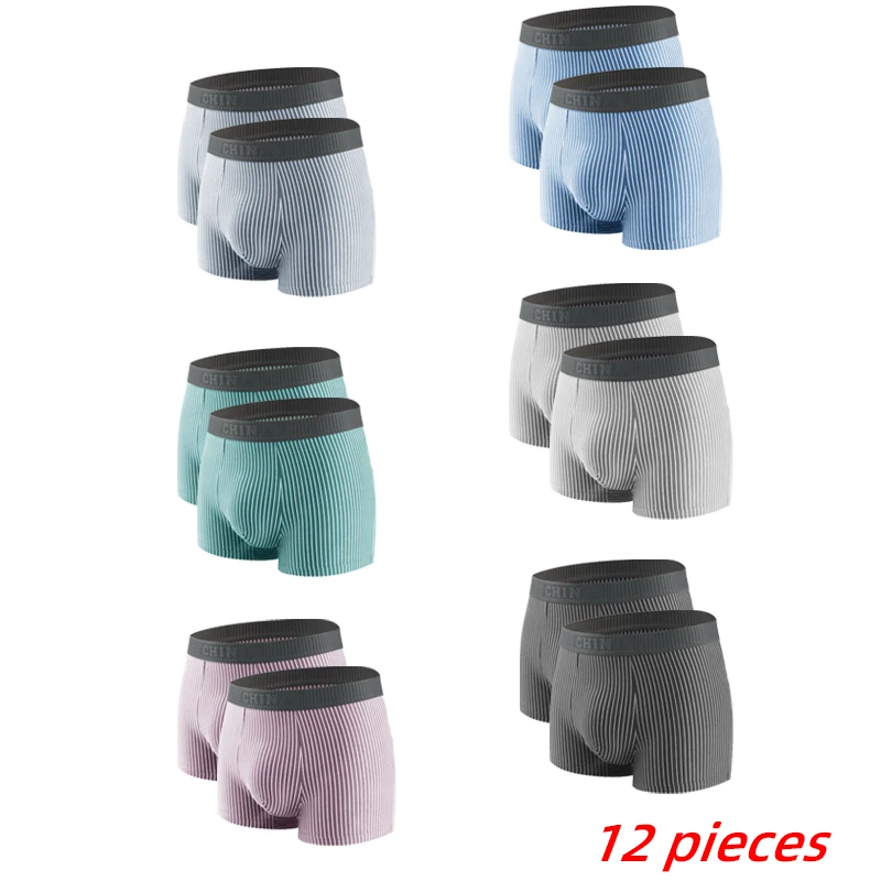 

12 Pcs Men's Boxers Men's Cotton Briefs Panties Underwear Men Boxer Shorts Stripe Underpants Comfortable Plus Size Boxer XL-5XL
