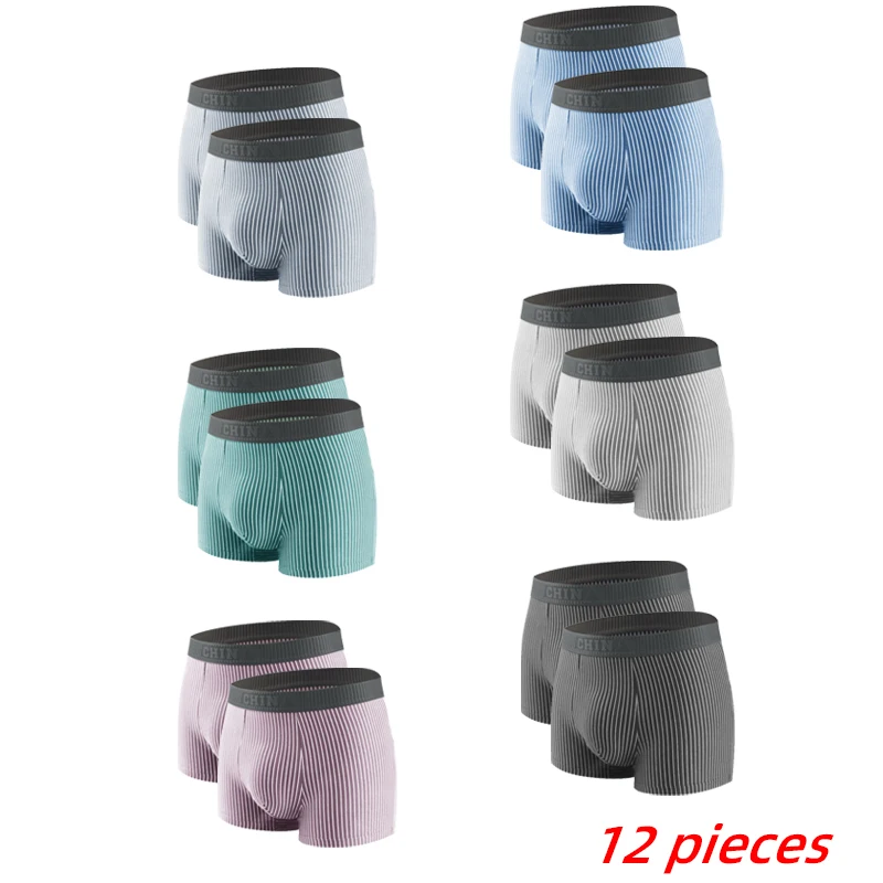 12 Pcs Men's Boxers Men's Cotton Briefs Panties Underwear Men Boxer Shorts Stripe Underpants Comfortable Plus Size Boxer XL-5XL